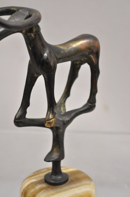 Vintage Brutalist Mid Century Modern Bronze Bull Marble Base Small Sculpture