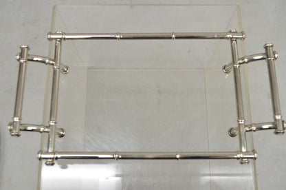 Vtg Italian Hollywood Regency Faux Bamboo Silver Plated Serving Platter Stand