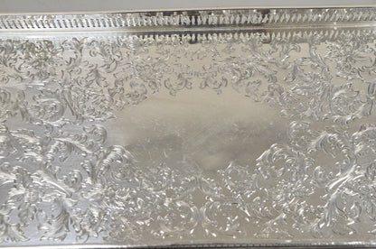 Vintage Wilcox Victorian Floral Engraved Narrow Silver Plated Trinket Dish