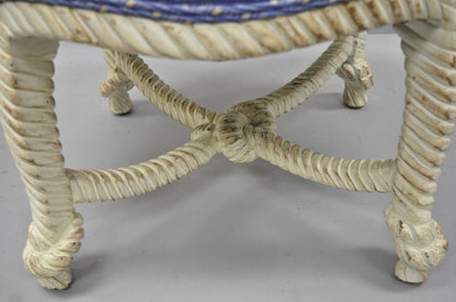 Vintage Napoleon III Style Hollywood Regency White Rope & Knot Stools - a Pair