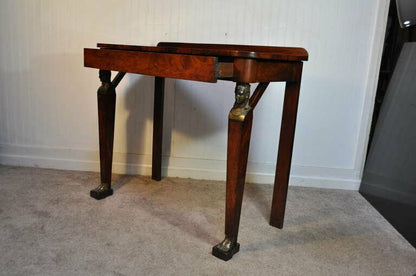 19th C. French Empire Crotch Mahogany Bronze Ormolu 1 Drawer Console Hall Table