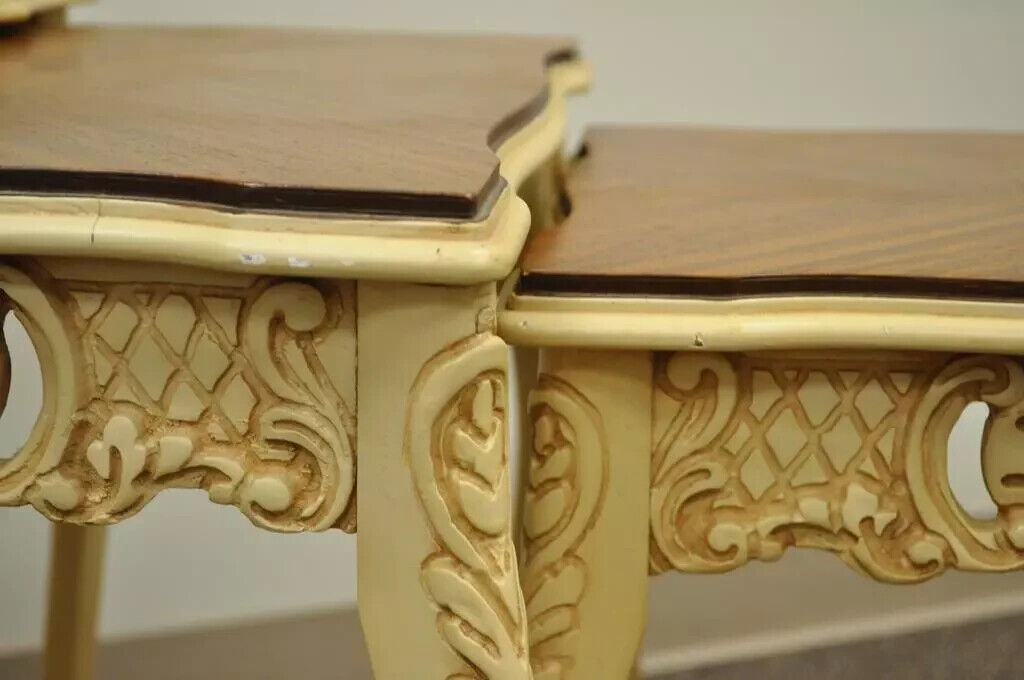 Vintage French Louis XV Style Satinwood Inlay Nesting Side Tables - Set of 3