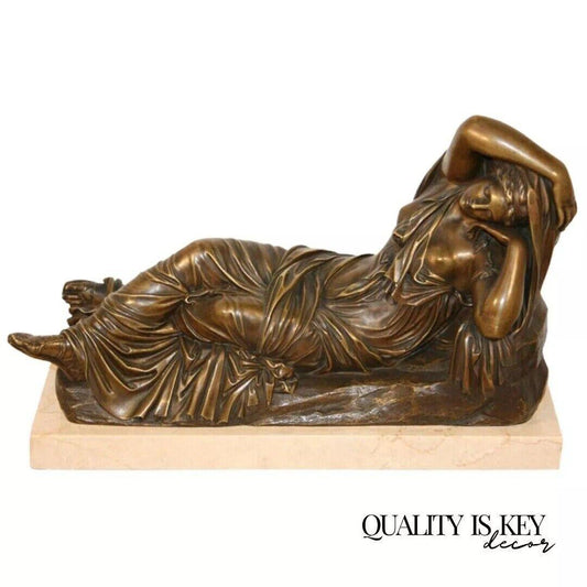 19th C. Georges Bareau French Bronze Marble Sleeping Ariadne Statue Sculpture