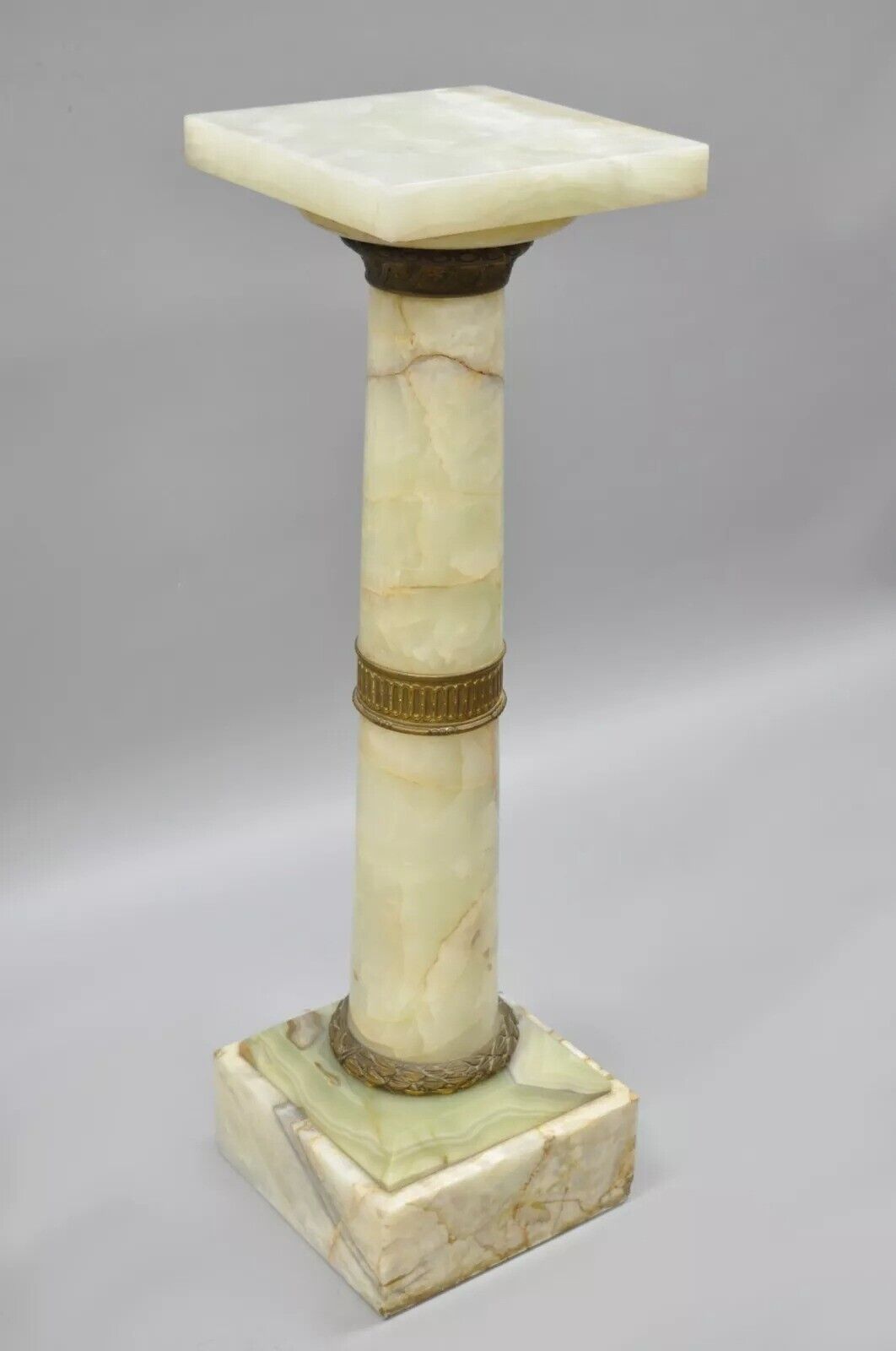 19th C. French Empire Onyx & Bronze Ormolu Revolving Statue Column Pedestal