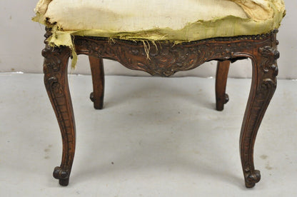 Antique French Baroque Louis XV Style Carved Walnut Upholstered Side Chair