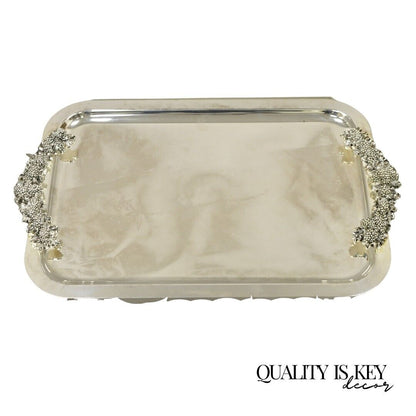 E.P. Steel Rectangle Silver Plated Grape Cluster Handle Serving Platter Tray