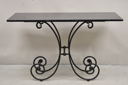 Vtg French Country Pastry Style Wrought Iron Marble Top Baker's Console Table