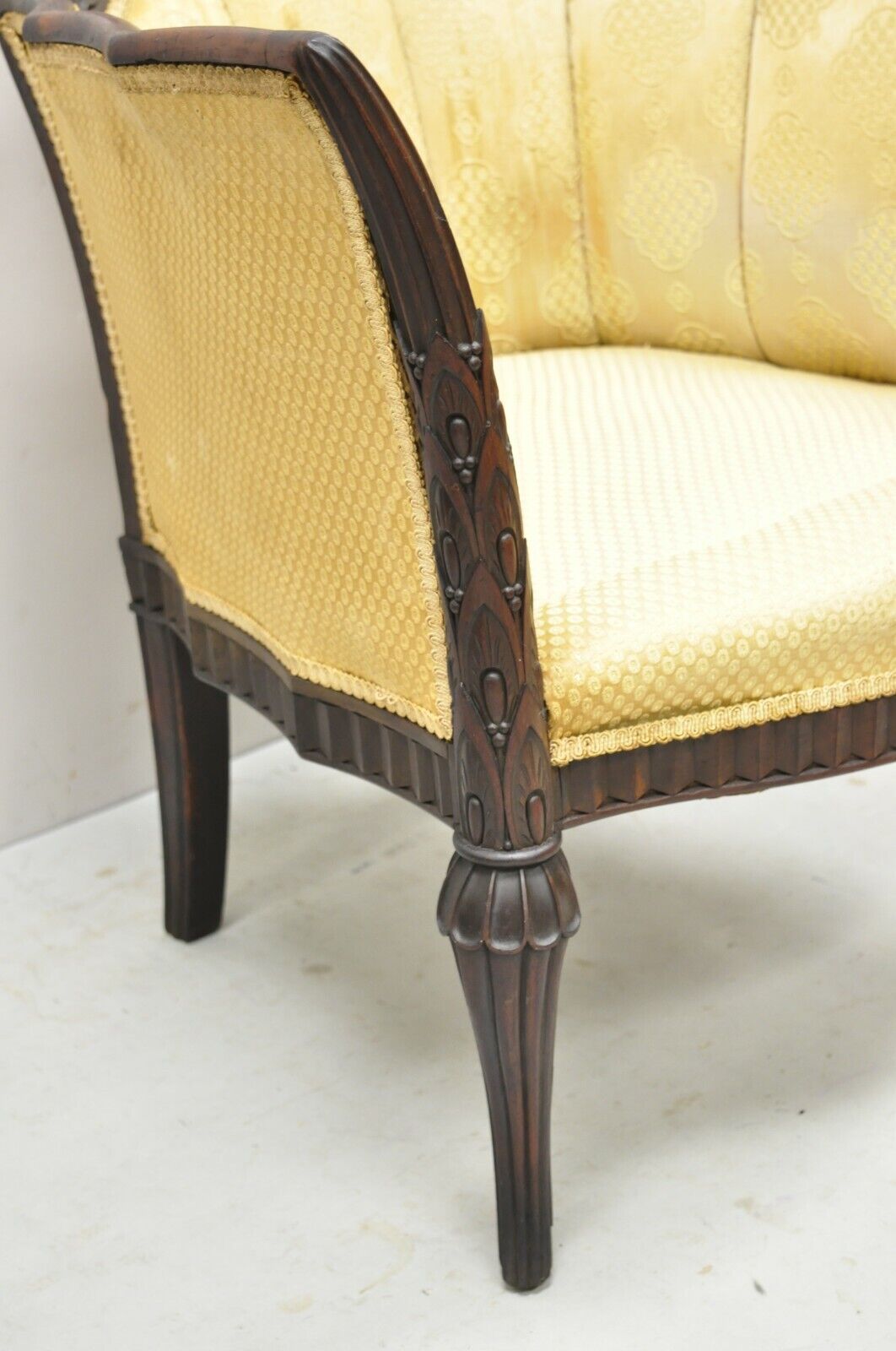 Antique French Art Deco Carved Walnut Wing Club Lounge Parlor Arm Chair