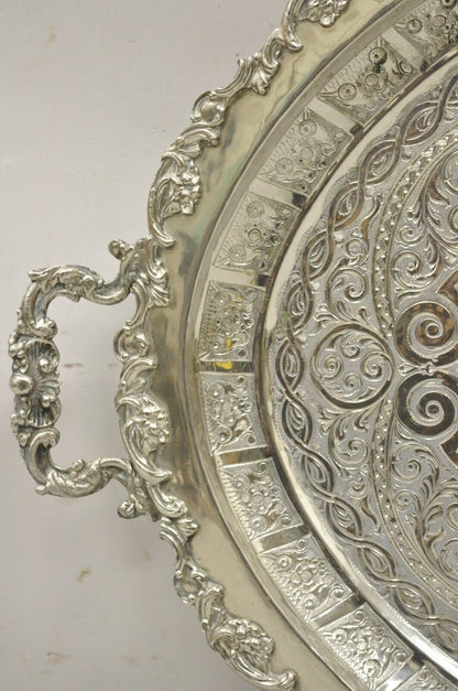 Large Victorian Style Oval Silver Plated Serving Platter Tray on Raised Feet