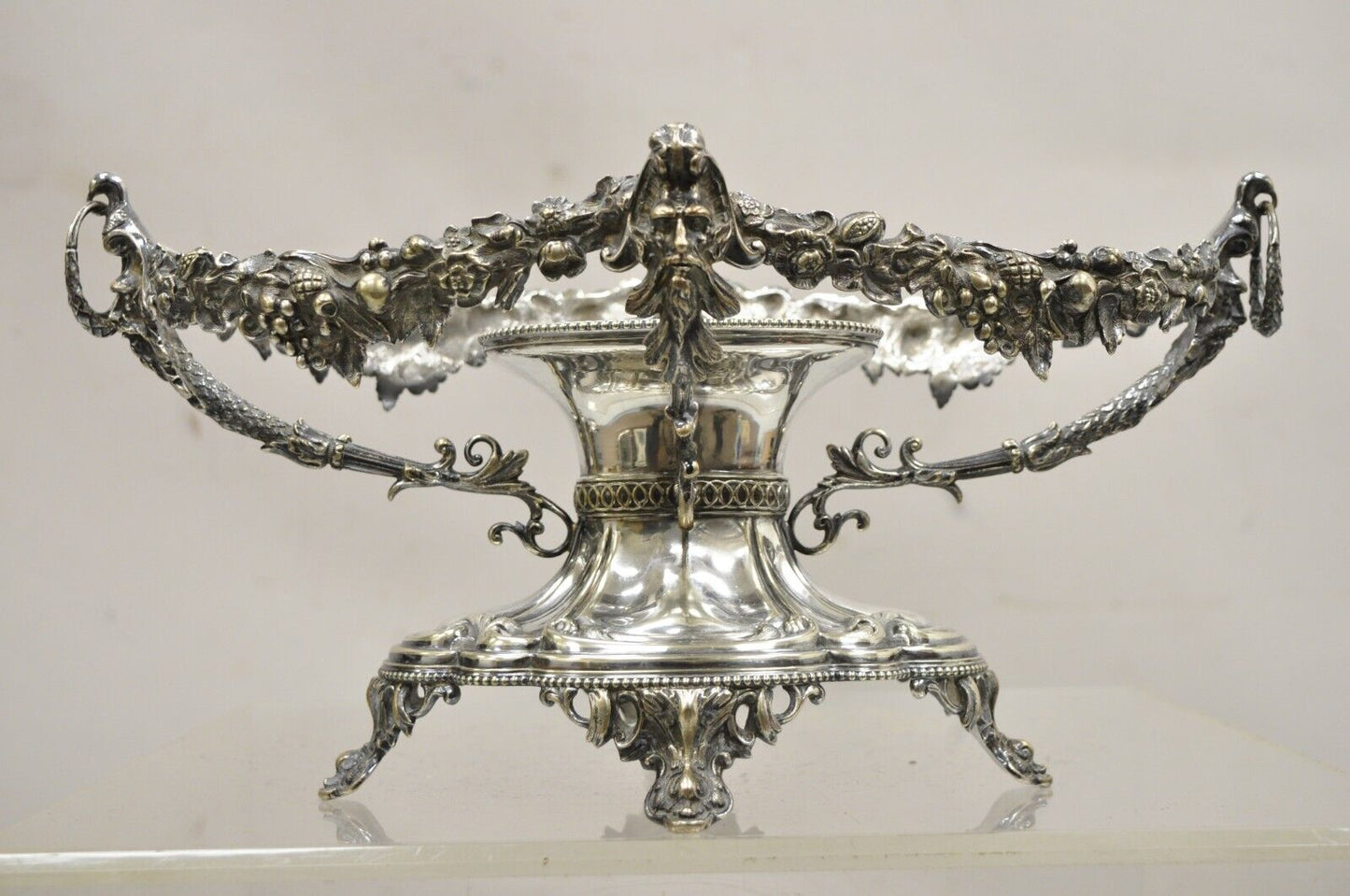 Antique French Victorian Silver Plated Figural Centerpiece Bowl Pedestal Base