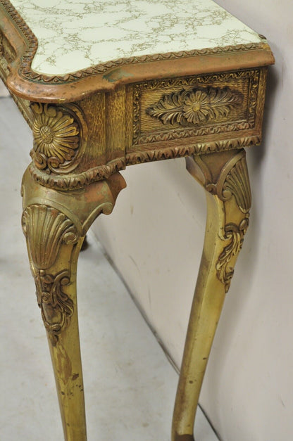 Vintage French Empire Style Distressed Gold Giltwood Hall Table Console