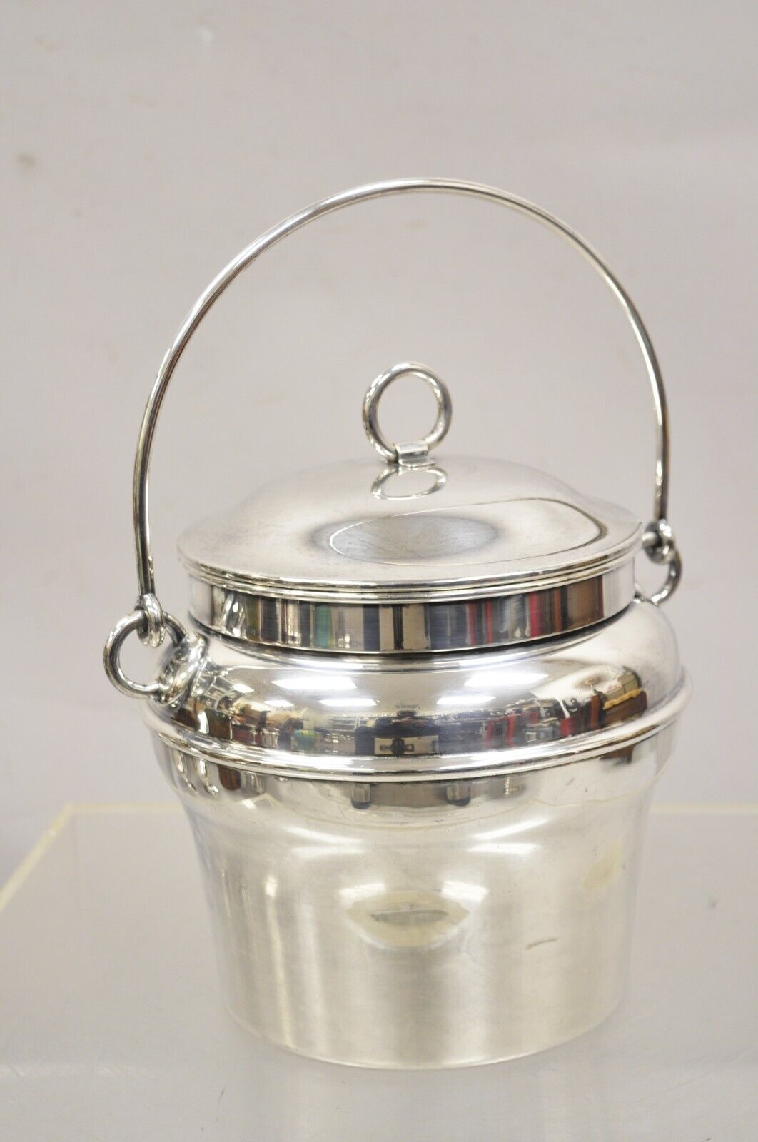 Vintage Fisher K308 Modern Silver Plated Lidded Ice Bucket with Glass Liner