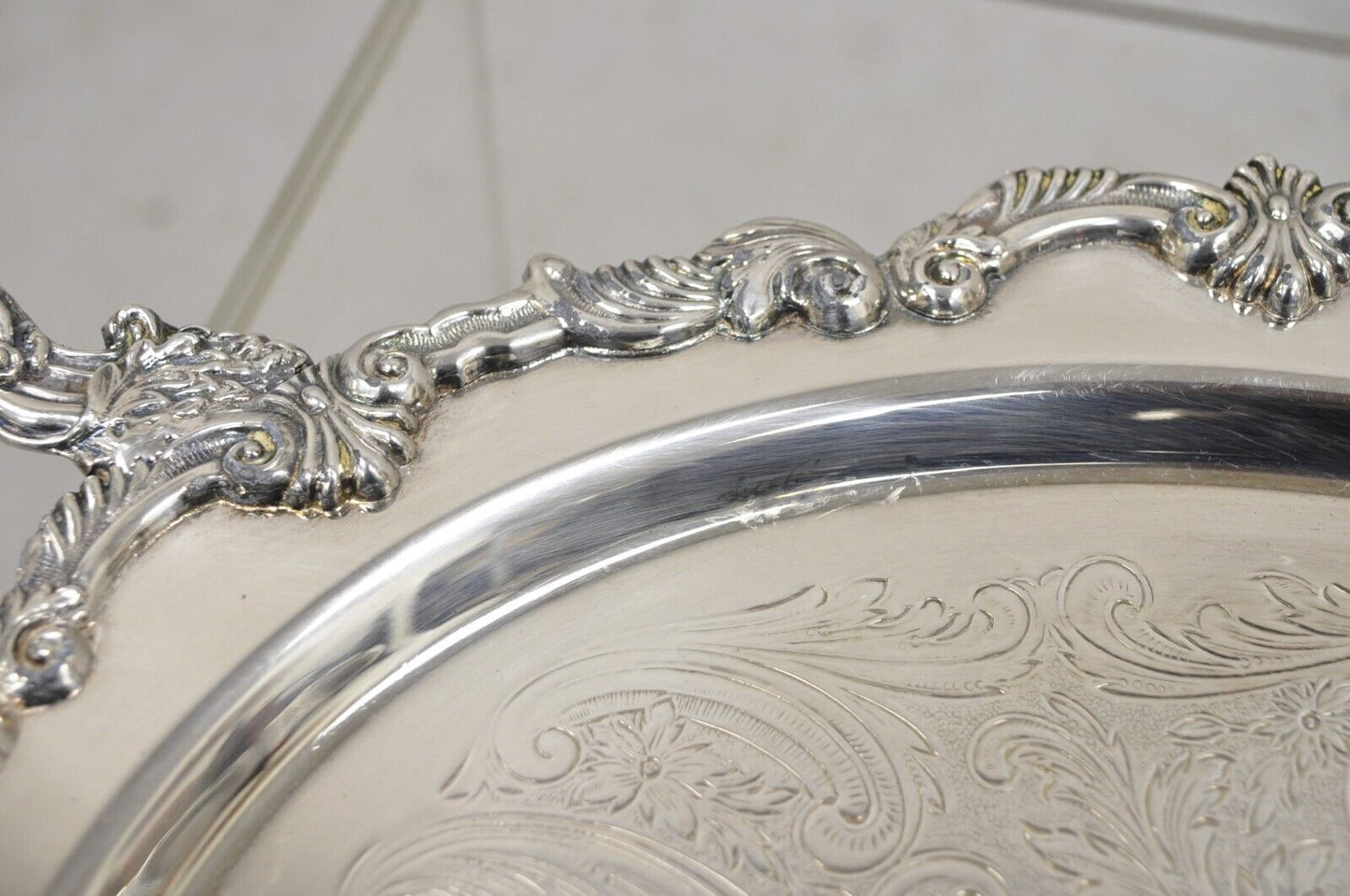 Vtg Sheffield English Victorian Style Silver Plated Oval Serving Platter Tray