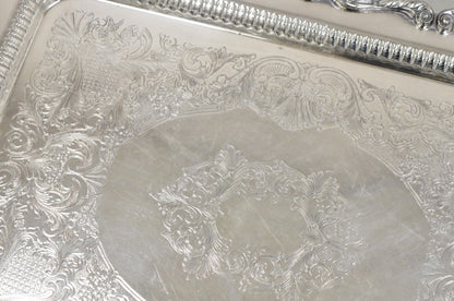 English Silver Mfg Large Victorian Ornate Silver Plated Serving Platter Tray