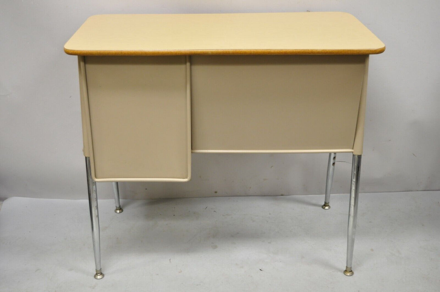 Vintage Adjustable Height Metal School Writing Desk With Laminate Top