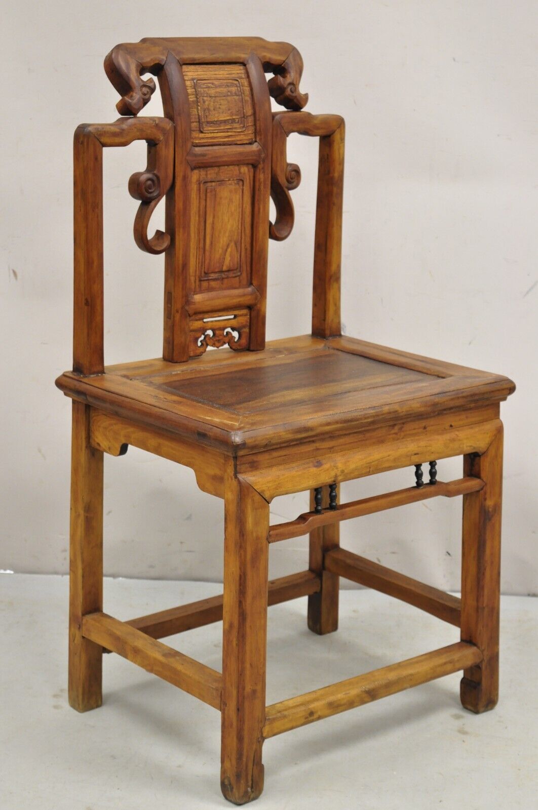 Vintage Carved Teak Wood Japanese Imperial Meiji Style Side Chair