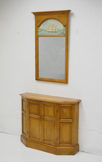 Conant Ball Maple Wood Hall Console Table Cabinet and Wall Mirror Clipper Ship