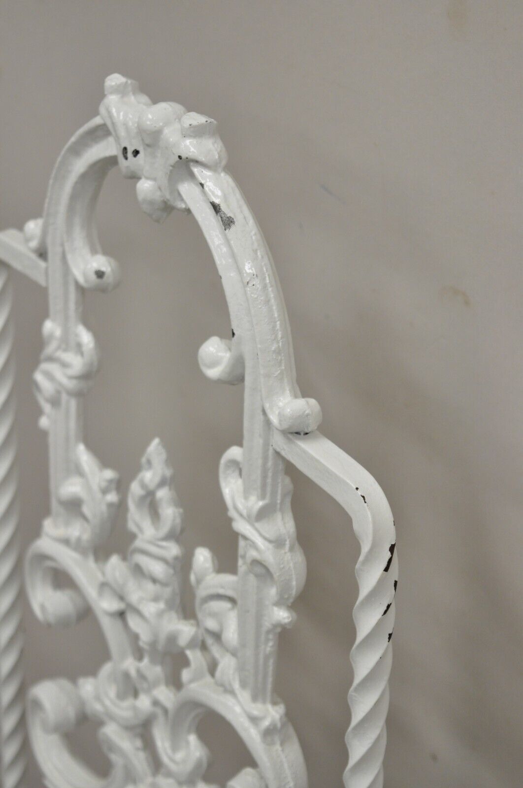 Vintage Hollywood Regency White Ornate Wrought Iron Scroll Dining Set - 5 Pc Set