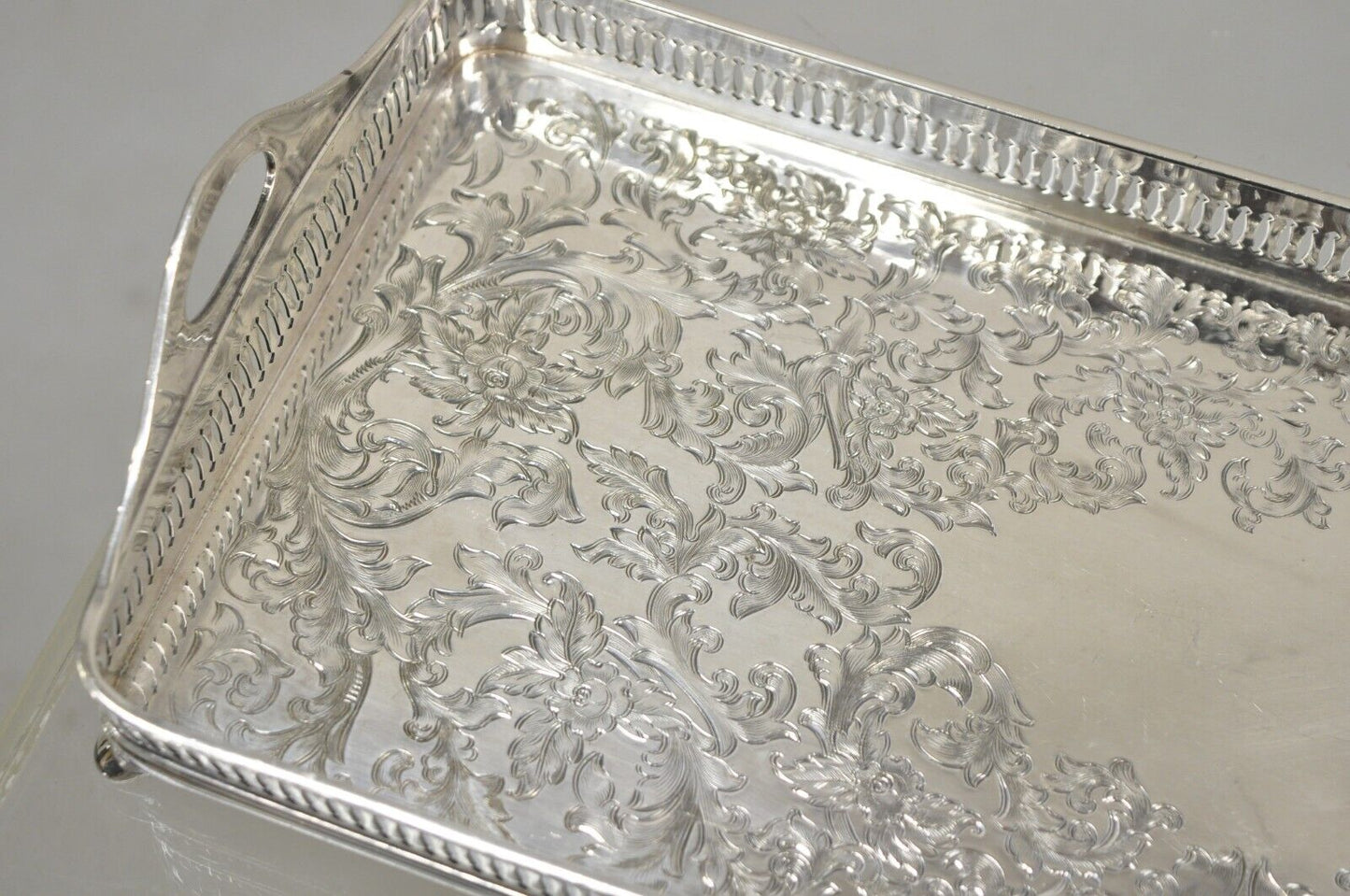 Vintage Wilcox Victorian Floral Engraved Narrow Silver Plated Trinket Dish