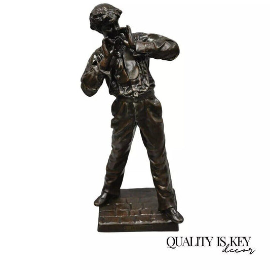 Le Fumeur French Spelter Statue Sculpture of Young Man Smoking by Charles Masse