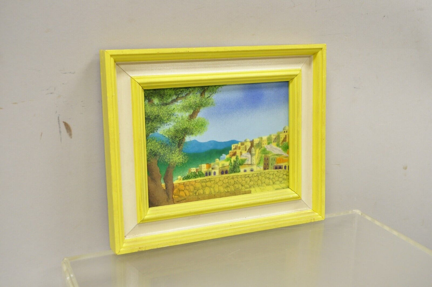 Daniel Belliard Enamel on Copper Small Framed Painting Yellow Countryside