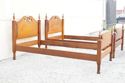 Vintage Colonial Style Maple Wood Urn Finial Twin Single Beds - a Pair