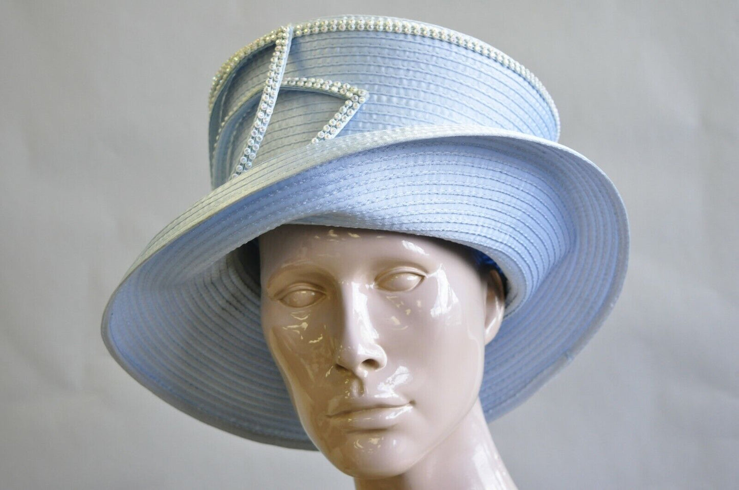 Sky Blue Beaded Ribbon Church Derby Top Hat Attributed to Shellie McDowell