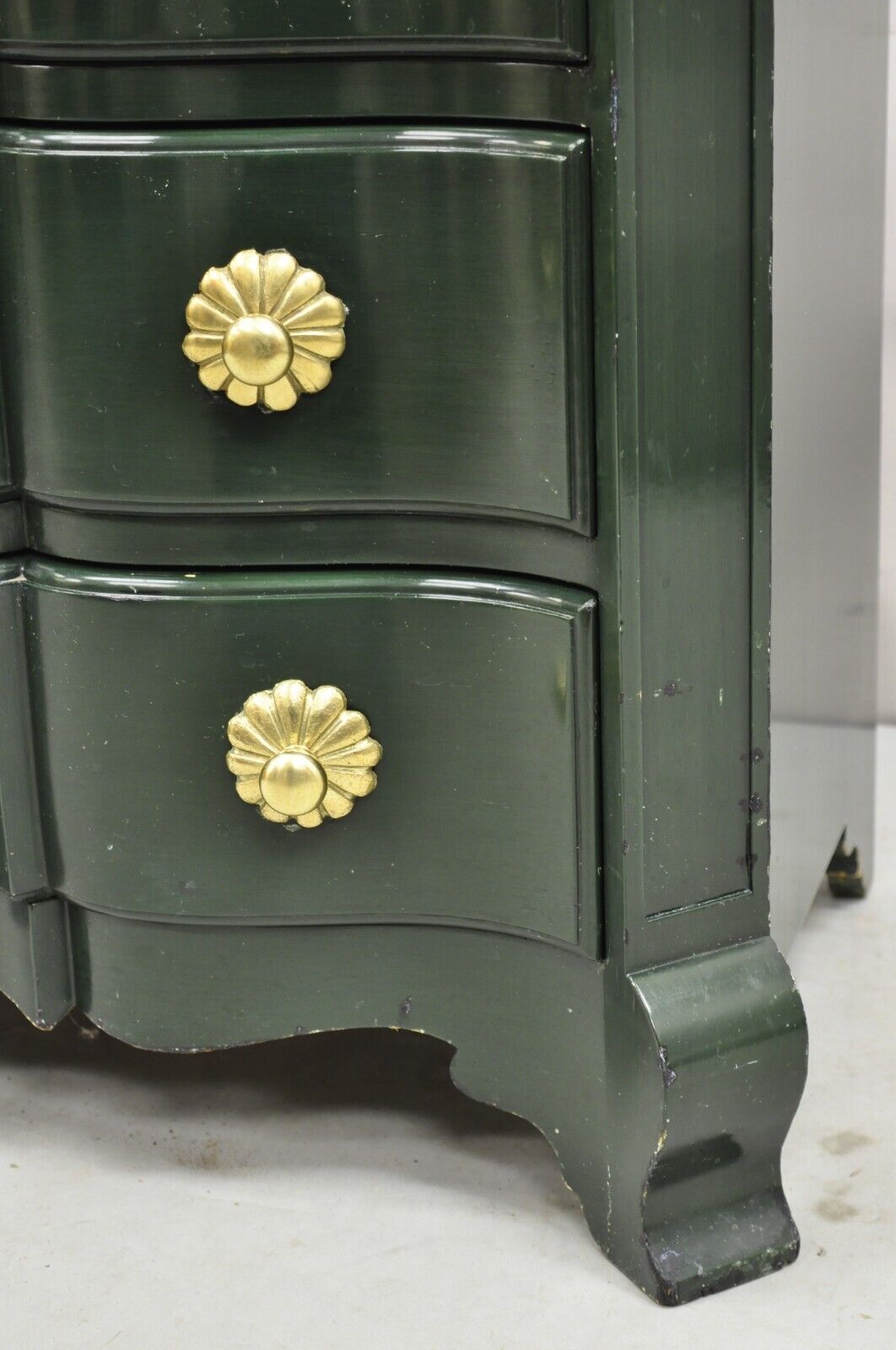 Vintage French Provincial Style Green Lacquer 3 Drawer Nightstand by Roundtree