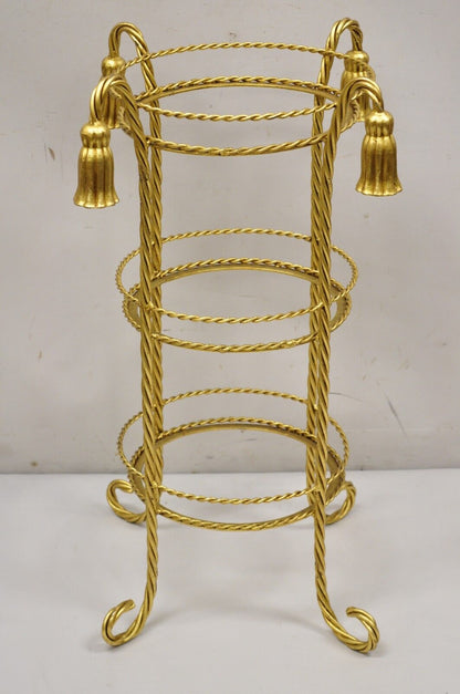 Italian Hollywood Regency 3 Tier Gold Iron Rope Tassel Stand Side Table - Single