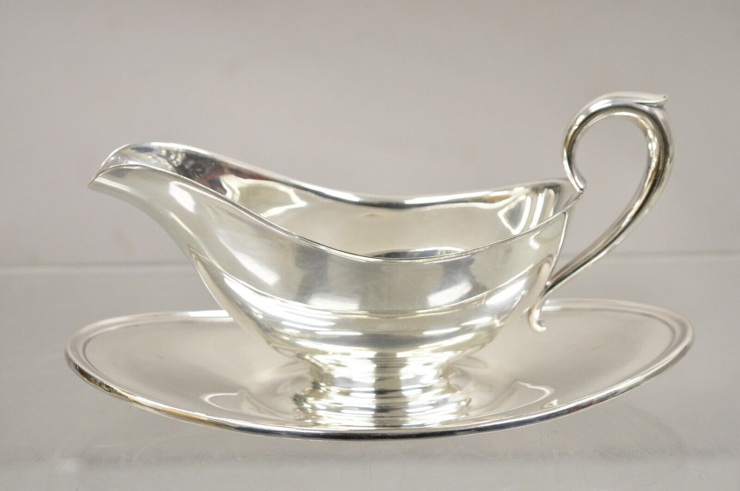 Vintage Gorham YC430 Silver Plated Victorian Gravy Boat With Attached Underplate