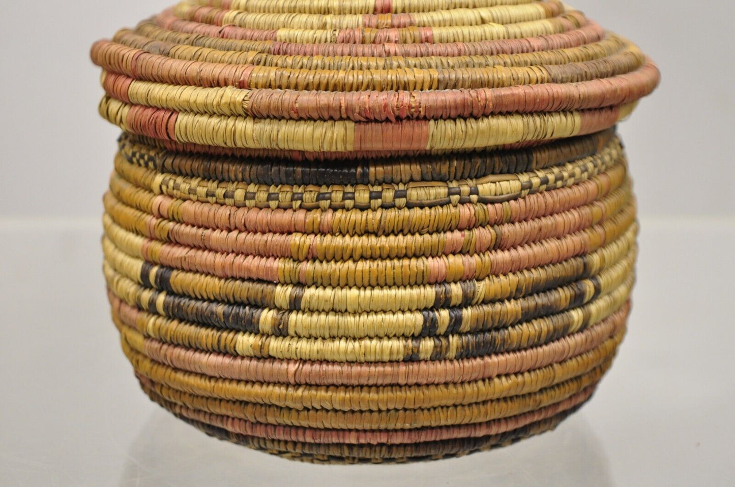 Vintage Nigerian African Tribal Hausa Woven Orange Basket with Dome Lid