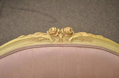 Vintage French Hollywood Regency Style Cream Carved Parlor Fireside Lounge Chair