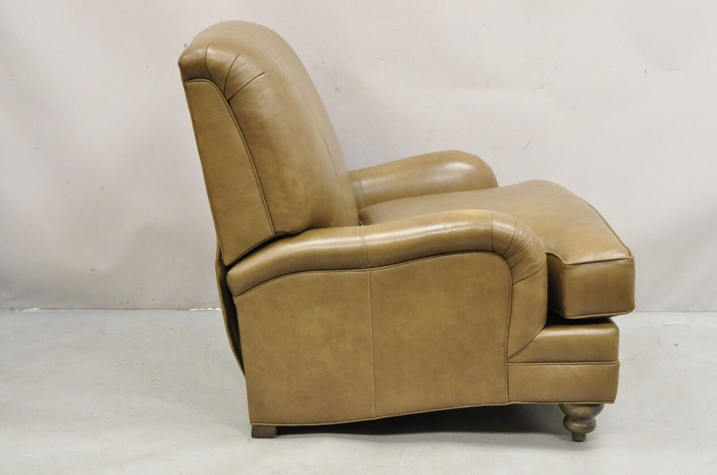 Ethan Allen Oxford Leather Brown Recliner Club Lounge Chair and Ottoman - 2 Pcs