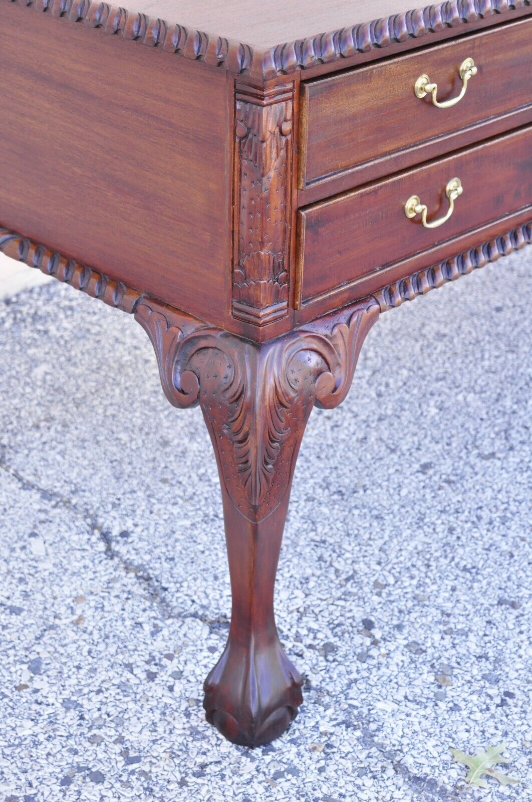 Reproduction English Chippendale Style Mahogany Ball Claw Executive Writing Desk