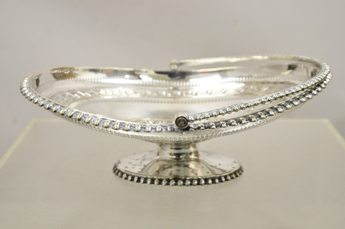 Antique English Regency Silver Plated Greek Key Cake Basket Serving Platter