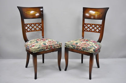 Italian Neoclassical Style High Back Brass Inlay Dining Side Chairs - Set of 8