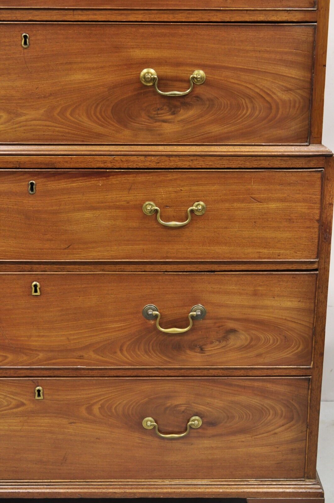 19th C. George III Mahogany Highboy Tall Chest on Chest 8 Drawer Dresser