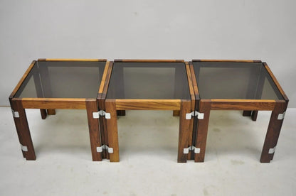 Interior Form Mid Century Danish Modern Rosewood & Glass Side Tables - 3 Pcs