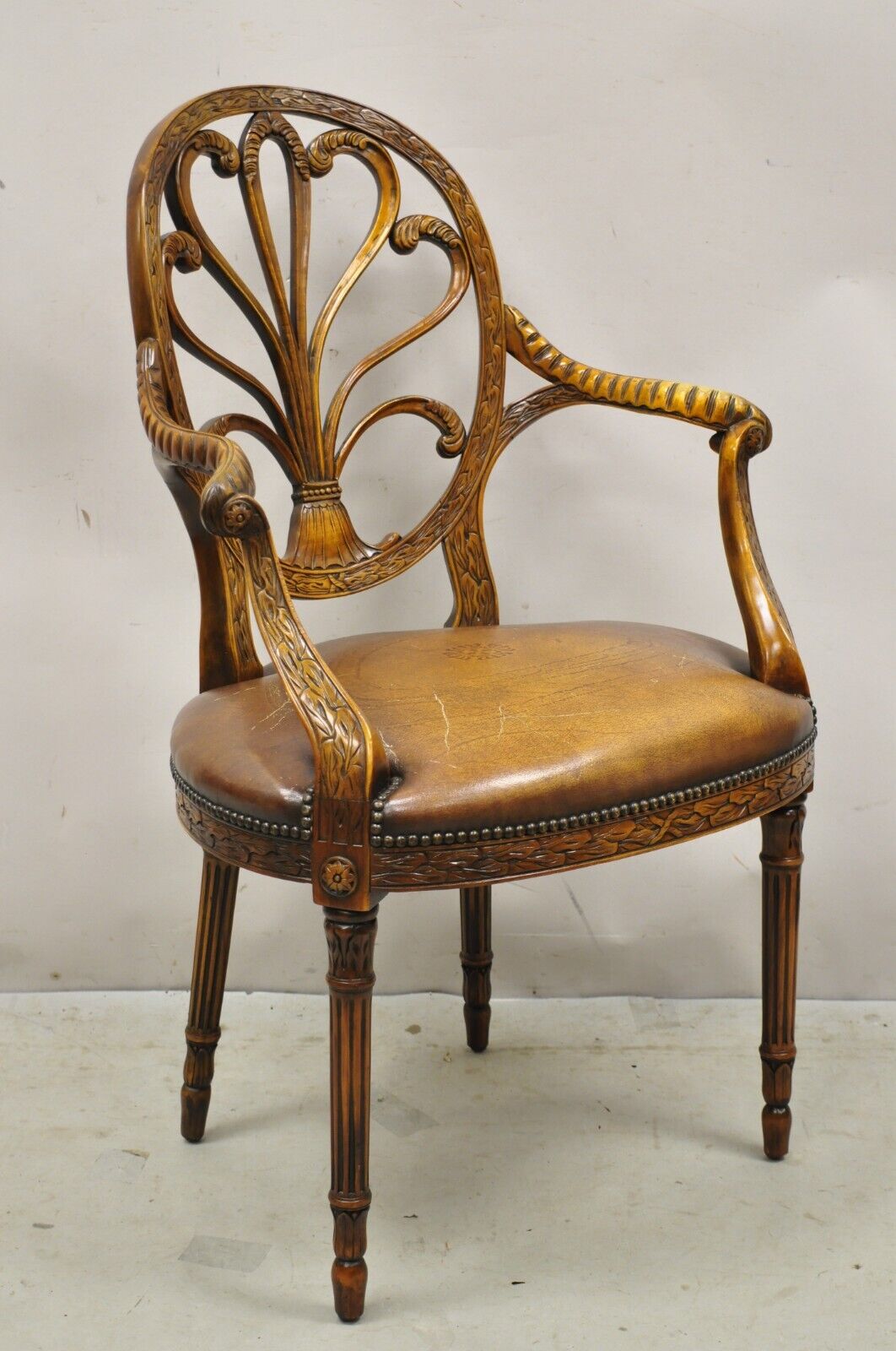 Theodore Alexander Neoclassical Regency Style Carved Open Back Arm Chair