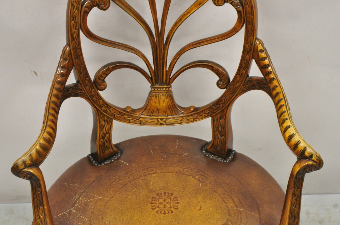 Theodore Alexander Neoclassical Regency Style Carved Open Back Arm Chair