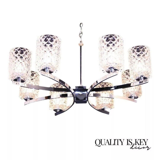 Kaiser Leuchten Mid Century Thousand Eyes Crystal Glass Shade Chrome Chandelier