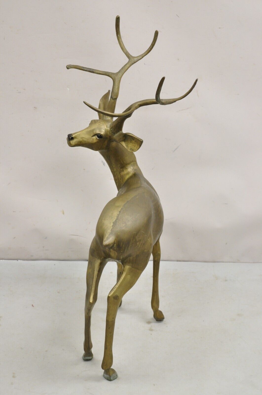 Vintage Large Hollywood Regency Brass Deer Stag Statue Sculpture
