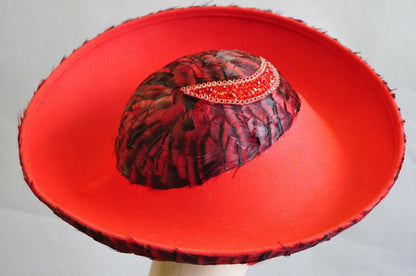 Vintage Jack McConnell Red Feather Rhinestone Wide Brim Wool Church Derby Hat