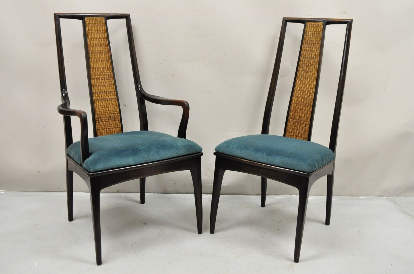 Vintage John Stuart Cane Back Mid Century Modern Asian Dining Chairs - Set of 10