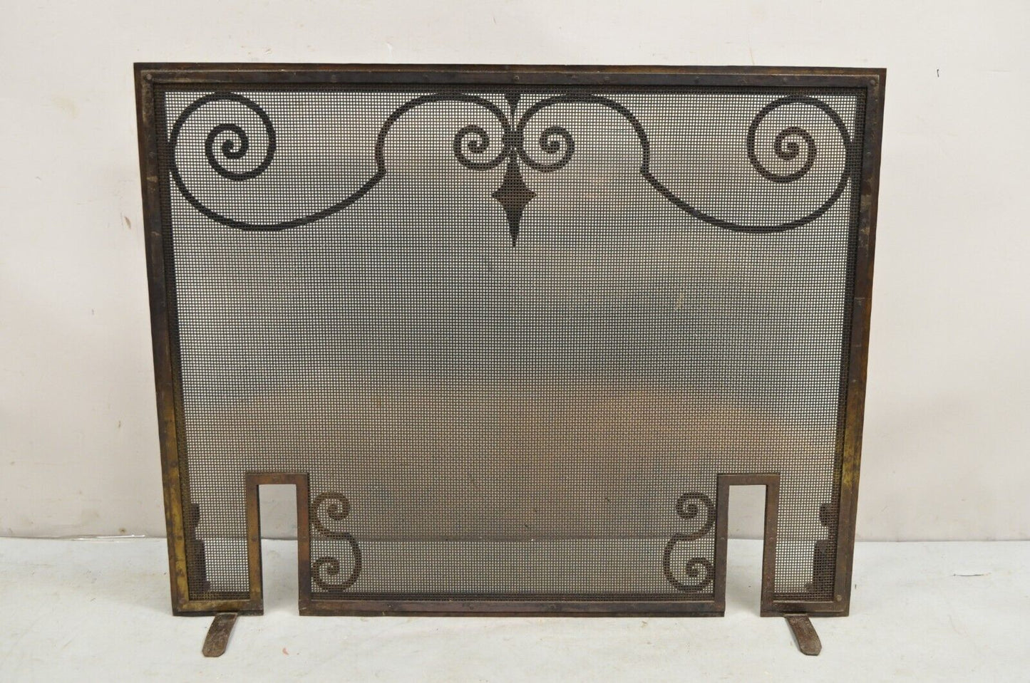 Antique Gothic Spanish Renaissance Hammered Iron Scrolling Fireplace Screen