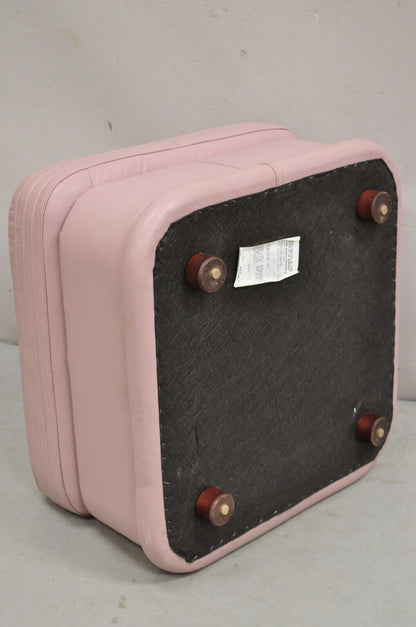 Vintage Post Modern Emerson Leather Bubblegum Pink Stitched Square Ottoman Stool