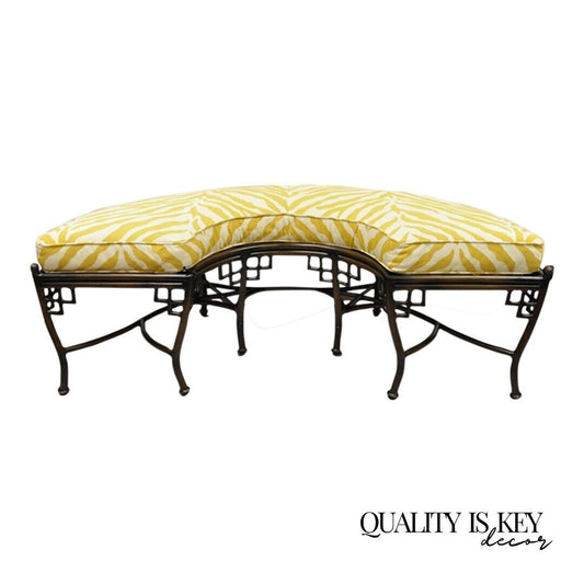 Lane Venture Chinese Chippendale Half Round Metal Faux Bamboo Ottoman Bench