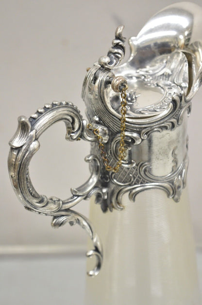 Antique French Rococo Silver Plated Ribbed Glass Liqueur Decanter Bottle