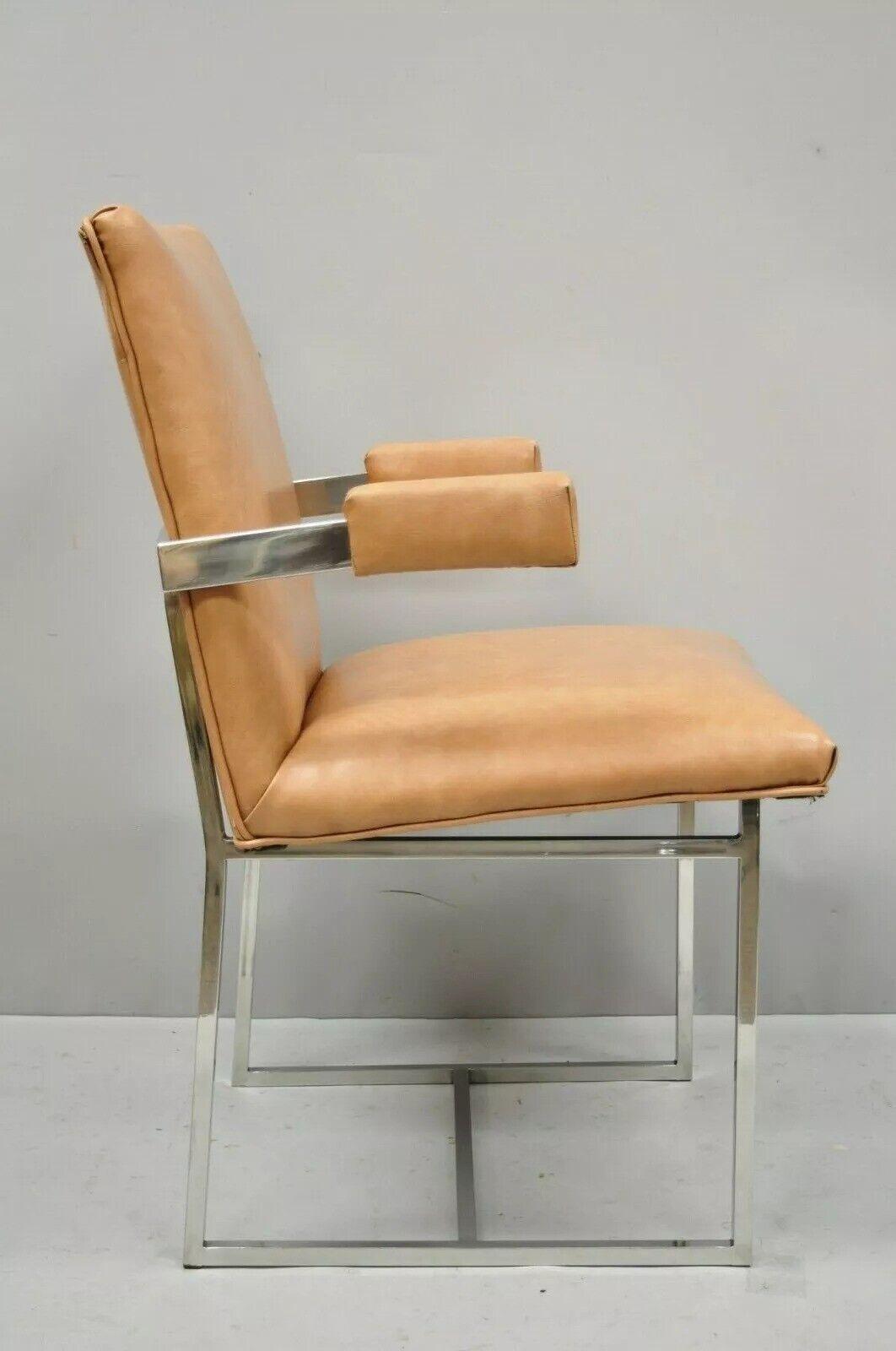 Vintage Milo Baughman Mid Century Modern Chrome Floating Frame Dining Arm Chair