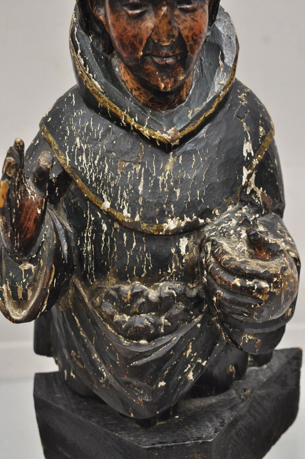 Antique Polychromed Carved Wood Religious Spanish Priest 18" Sculpture Figure